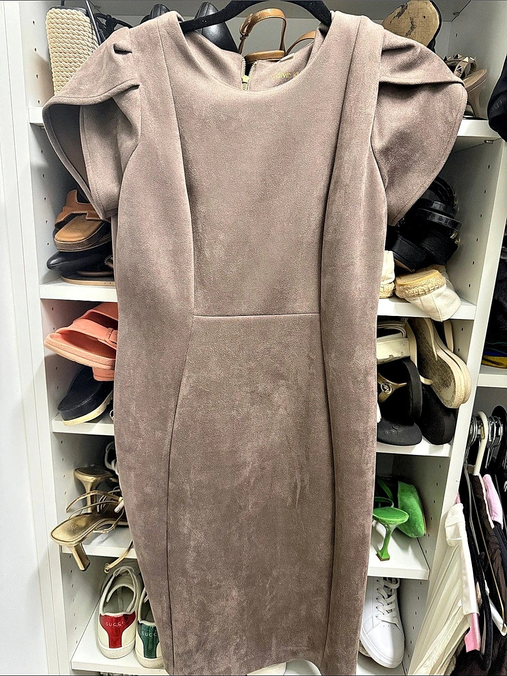 Calvin Klein Short Sleeve Midi Dress in Brown Like New